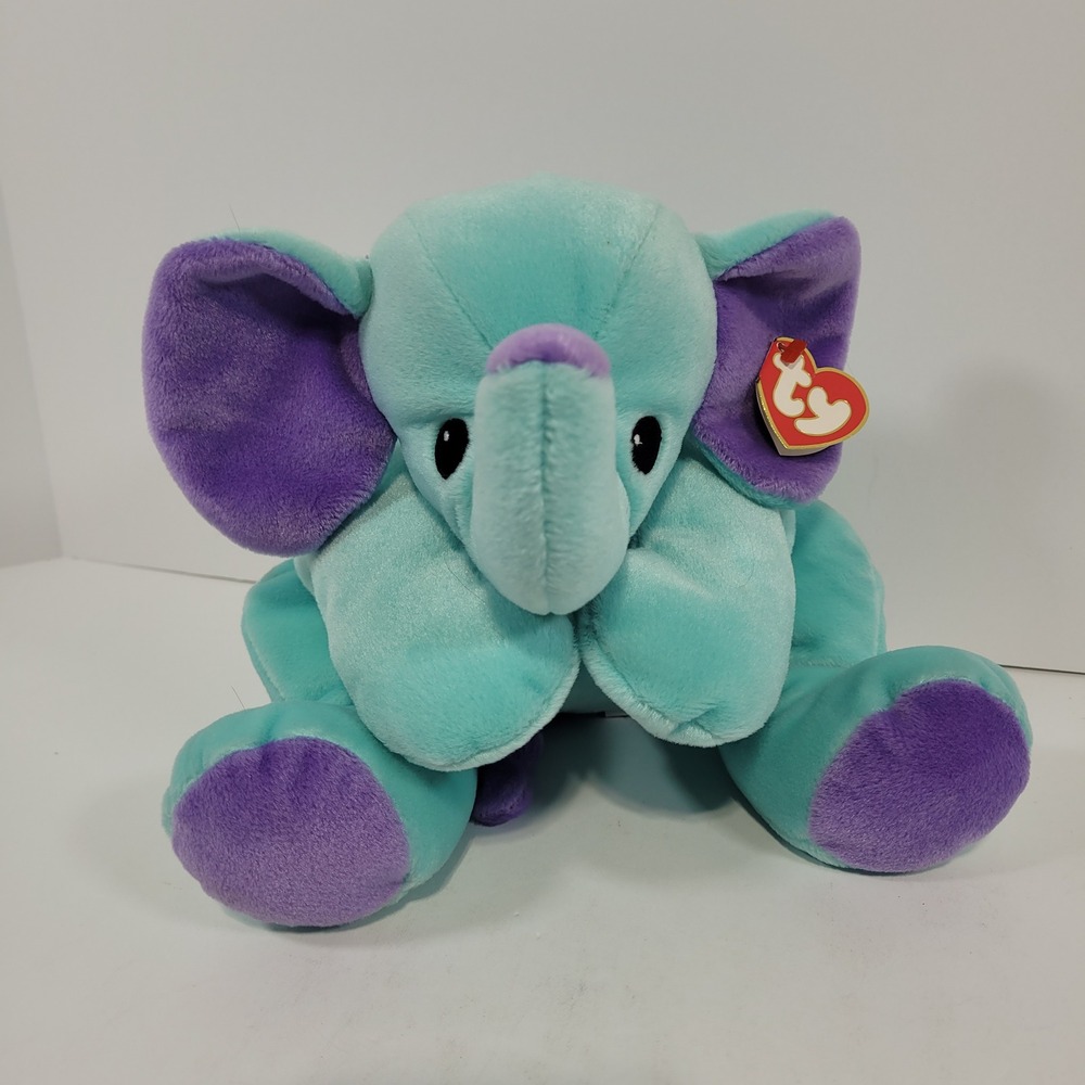 Ty Pillow Pals Squirt the Elephant Vintage Teal Purple Plush Stuffed Animal 1998